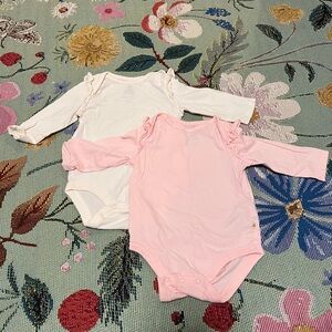 GAP Pink and White Ruffle Sleeve Bodysuits